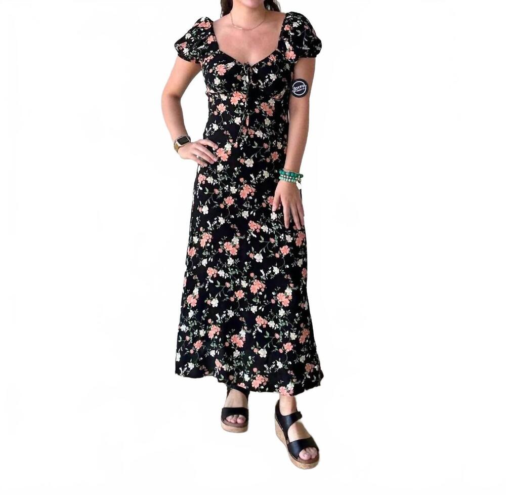 NEW BLU PEPPER front tie midi dress in black floral